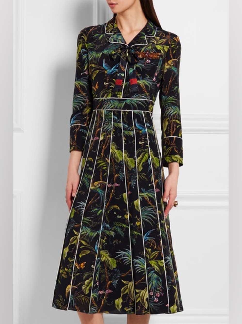 Gucci Embellished Printed Silk Crêpe de Chine Midi Dress - IT 40